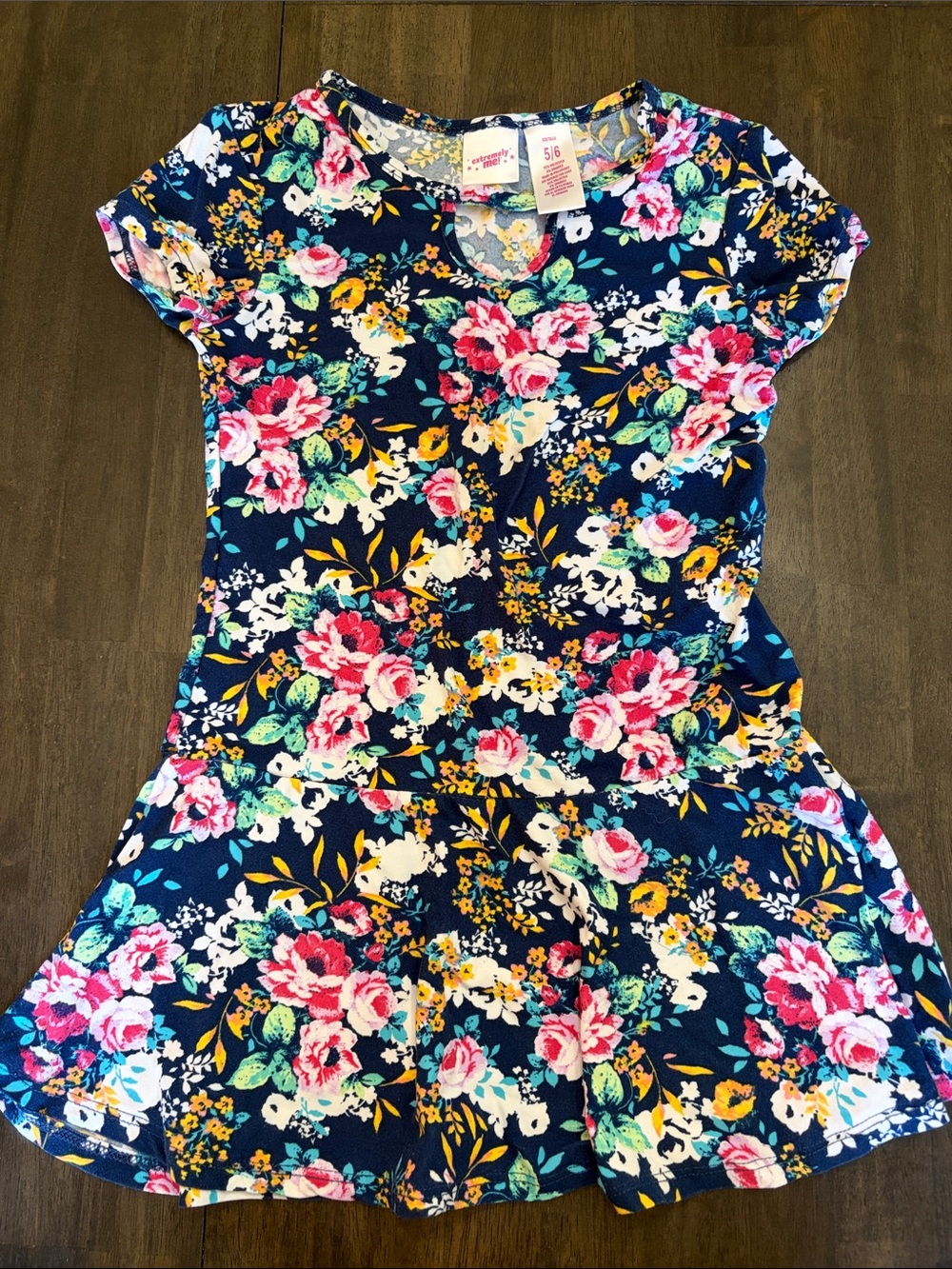 Girls Navy Floral Short-Sleeve Casual Dress